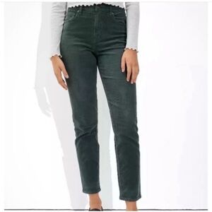American Eagle Mom Jean Corduroy Green Super Stretch High Waist Straight Women 0